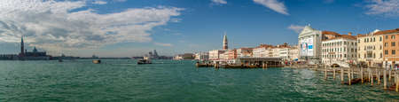 Venice, Italy - November 12, 2016: Panoramic view on the city of Venice with the Campanile of St. Mark`s Basilica and the San Giorgio Maggiore church, the most popular landmarksのeditorial素材