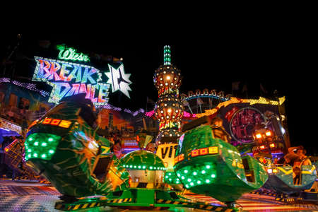 Munich, Germany - September 26, 2015: Nightshot of the carouselのeditorial素材