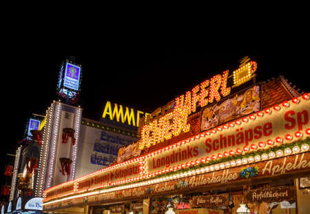 Munich, Germany - September 26, 2015: Nightshot of the Kaffeehaferl Schiebl building on Theresienwieseのeditorial素材