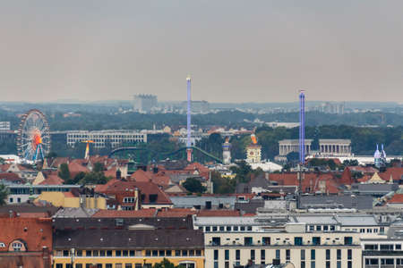 Munich, Germany - September 26, 2015: View on the Theresienwiese and Oktoberfest of Munich from the...