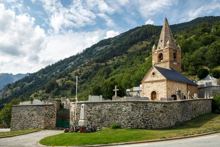 L'Alpe d'Huez, France - August 19, 2019: Ascent of the famous climb to L'Alpe d'Huez and itinerary of the Tour de France, pictured is the Eglise Saint-FerrÃ©ol Church at bend 7のeditorial素材