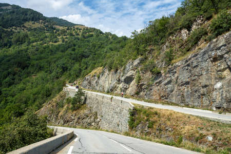 L'Alpe d'Huez, France - August 19, 2019: Ascent of the famous climb to L'Alpe d'Huez and itinerary of the Tour de Franceのeditorial素材