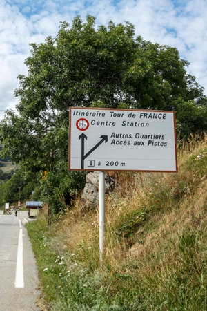 L'Alpe d'Huez, France - August 19, 2019: Ascent of the famous climb to Alpe d'Huez and itinerary of the Tour de Franceのeditorial素材