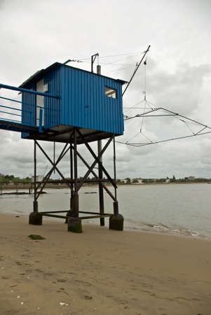 A classic oyster hut on a beach in Saint Nazaire, Franceの写真素材