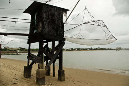 A classic oyster hut on a beach in Saint Nazaire, Franceの写真素材