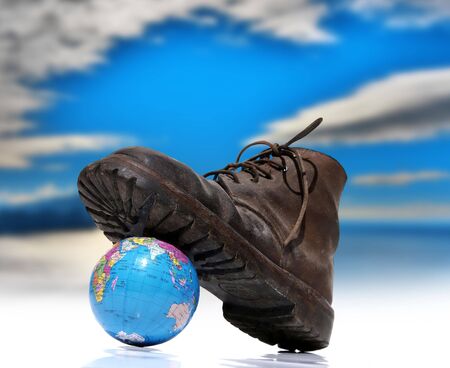 old shoe from work  that crushes the globe                               