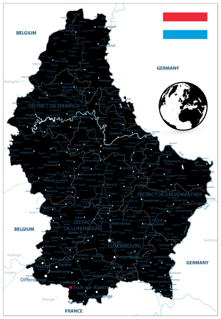 Luxembourg Black Color Map. Highly detailed vector illustration.のイラスト素材