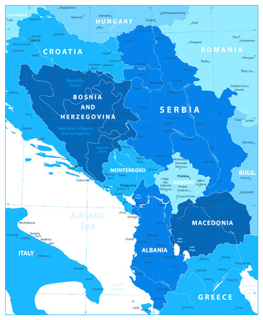 Central Balkan Region Map in Colors Of Blue. Vector illustration.のイラスト素材