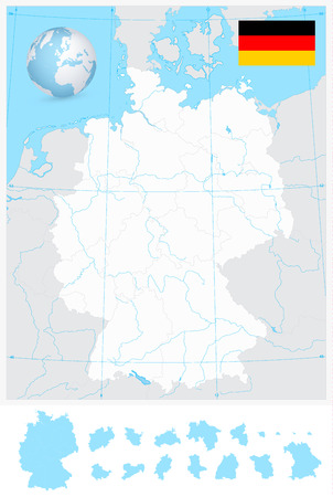 Highly detailed blank outline map of Germany with rivers. Vector illustration.のイラスト素材