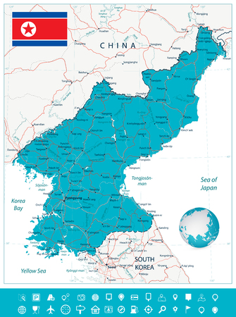 North Korea Map and navigation icons. Vector illustration.のイラスト素材