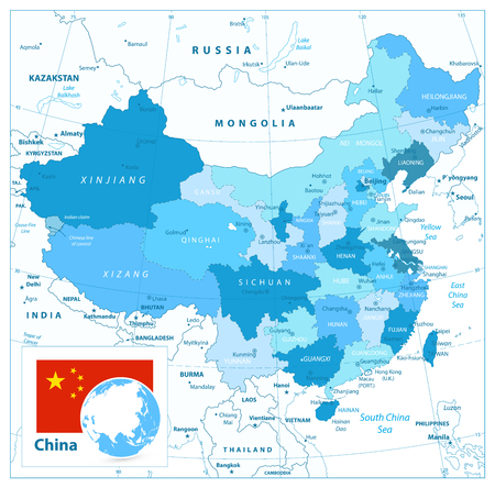 China Map in Colors of Blue. Detailed vector map of China.のイラスト素材
