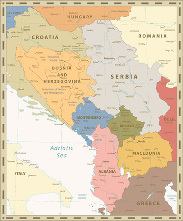 Central Balkan Region Map Retro Color. Vector illustration.のイラスト素材