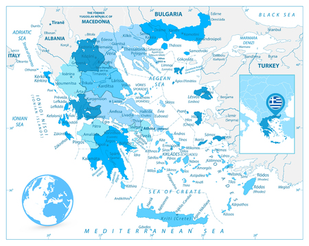Greece Map in Colors of Blue. Detailed vector map of Greece.のイラスト素材