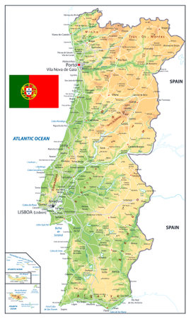Portugal Physical Map Isolated on White. Detailed vector illustration of map.のイラスト素材