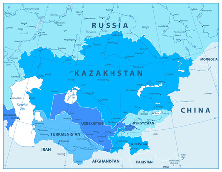 Central Asia Political Map In Colors Of Blue. Vector illustration.のイラスト素材