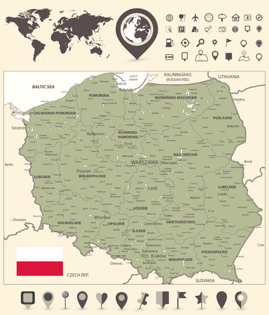Poland Map and World Map with navigation icon - Detailed map of Poland vector illustration.のイラスト素材
