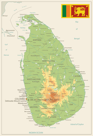 Sri Lanka Physical Map Retro Colors - High detail map of Sri Lanka Retro Colors- Vector illustration.のイラスト素材