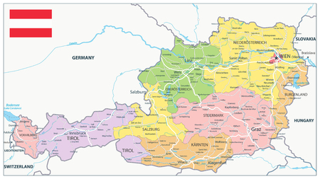 Austria Administrative Map and Roads - Detailed map of Austria vector illustration - All elements are separated in editable layers clearly labeled.のイラスト素材