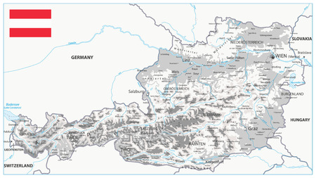 Austria Physical Map White and Grey - Detailed map of Austria vector illustration - All elements are separated in editable layers clearly labeled.のイラスト素材