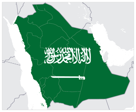 Abstract vector color map of Saudi Arabia country coloured by national flag - No text - Highly detailed vector illustration.のイラスト素材