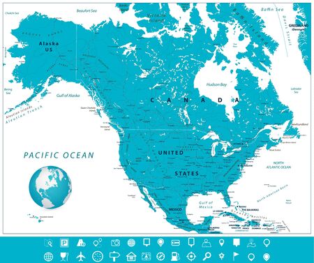 North America Map and Navigation Icons. Vector illustration.のイラスト素材