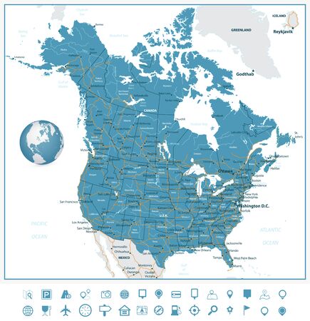 Vector Of USA And Canada Road Map And ID 145745637 Royalty Free Cartarium200400184 