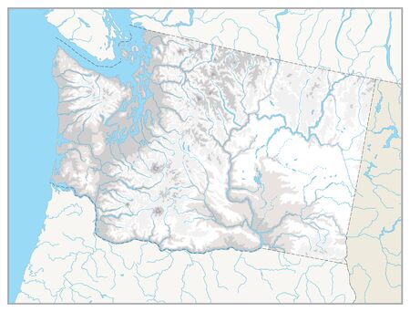 Washington physical state map with a main relief, rivers, lakes and highways. White and grey.No text.のイラスト素材