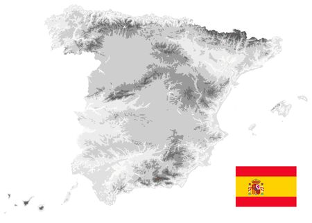 Spain Physical Map White and Gray Colors Isolated On White. Empty map. All elements are separated in editable layers clearly labeled. Vector illustration.のイラスト素材