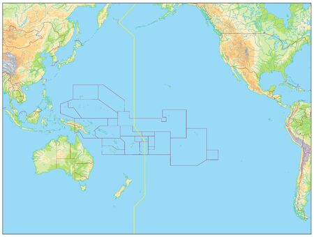 Pacific Ocean Physical Map. No bathymetry. No text. Detailed Pacific Ocean Physical Map. Vector illustration.のイラスト素材