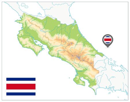Costa Rica Physical Map. On white. No text. Detailed vector illustration of Costa Rica map with shaded relief.のイラスト素材