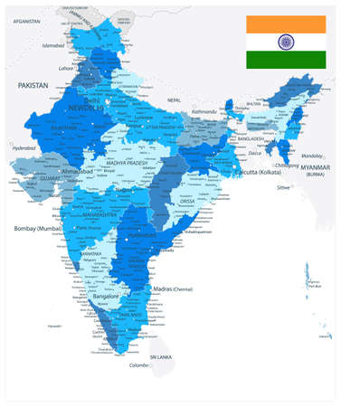 India Administrative Blue Map. Vector illustration.のイラスト素材