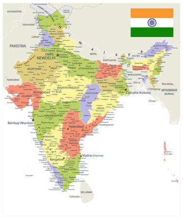 India Administrative Map. Vector illustration.のイラスト素材