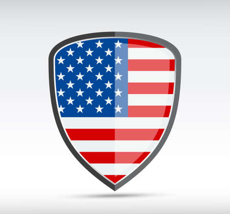 Shield icon with state flag of USA country on gray bacground. Vector illustration.のイラスト素材