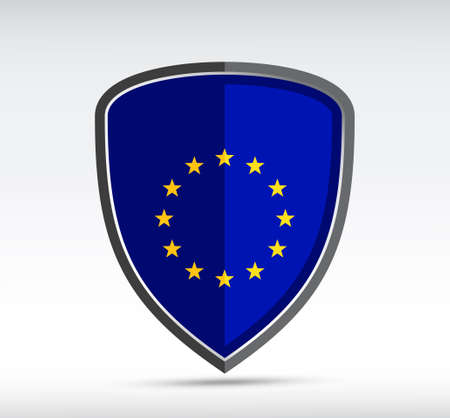 Shield icon with state flag of European Union on gray bacground. Vector illustration.のイラスト素材