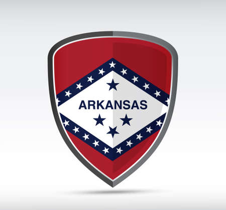 Shield icon with Arkansas State Flag on gray bacground. Vector illustration.のイラスト素材