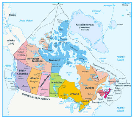 Political map of Canada. Regions and provinces. Highly detailed vector illustration.のイラスト素材