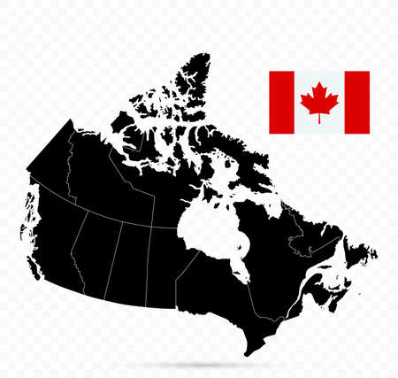 Canada Map Black Color isolated on transparent background. Highly detailed vector illustration of map.のイラスト素材