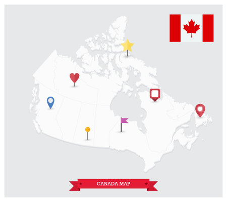 Canada Map 3D and Icons. Regions and provinces. Highly detailed vector illustration.のイラスト素材