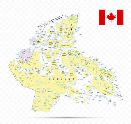 Nunavut Map. Canada state with cities and townsのイラスト素材
