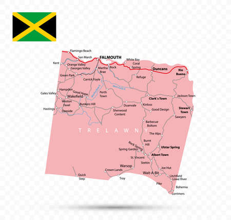 Trelawny Map. Jamaica state with cities and townsのイラスト素材