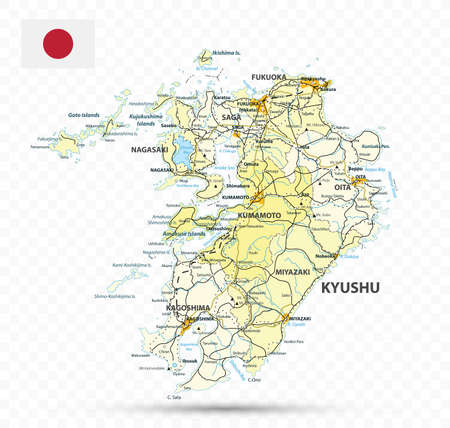 Kyushu Map. Map of Japan Prefecture. Vector illustration.