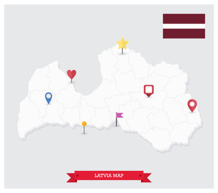 Latvia Map 3D and Icons. Highly detailed vector illustration.のイラスト素材