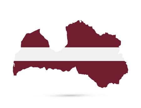 Latvia map coloured by national flag isolated on white. Vector illustration.のイラスト素材