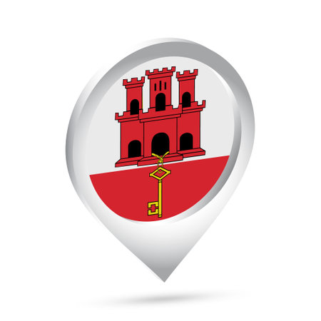 Gibraltar flag 3d pin icon. Vector illustration.のイラスト素材