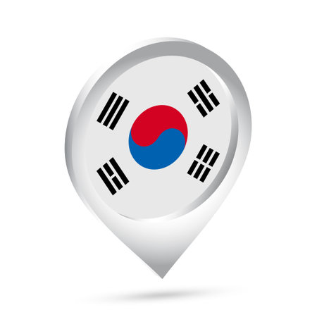 South Korea flag 3d pin icon. Vector illustration.のイラスト素材