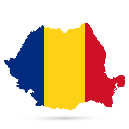 Romania Map Coloured by national flag isolated on white. Vector illustration.のイラスト素材