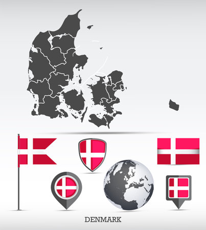 Estonia map and flag set. Detailed country shape with region borders and flag icons.のイラスト素材