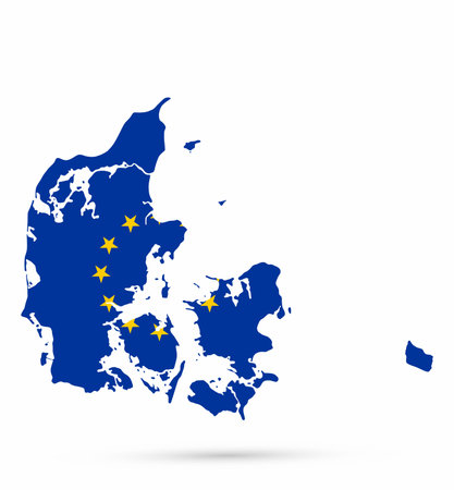 Denmark Map Coloured by EU flag isolated on white. Vector illustration.のイラスト素材