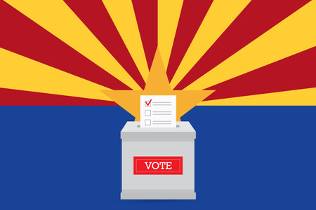 Presidential elections in Arizona. State flag and ballot box voting set.のイラスト素材