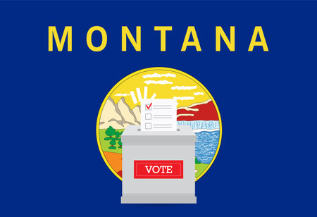 Presidential elections in Montana state. State flag and ballot box voting set.のイラスト素材